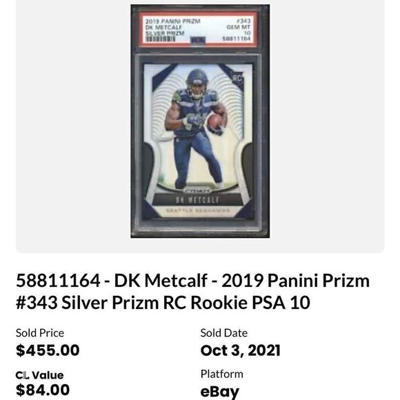 2019 Panini Prizm DK Metcalf #343 RC GRADED Gem Mint 10 - Picture 3 of 3